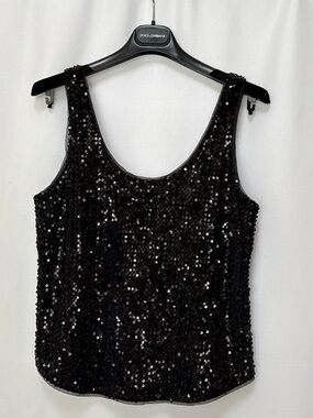 Scripted Black Sequin Tank Top | Size S | Excellent Condition